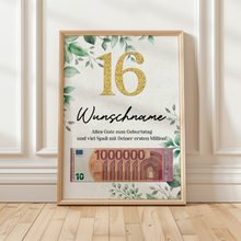 Laden Sie das Bild in den Galerie-Viewer, Personalisiertes Geldgeschenk zum 16. Geburtstag Männer Frauen Geburtstagskarte