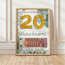 Laden Sie das Bild in den Galerie-Viewer, Personalisiertes Geldgeschenk zum 20. Geburtstag Männer Frauen Geburtstagsgeschenk Geld Geschenk personalisierbar