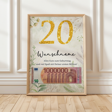 Laden Sie das Bild in den Galerie-Viewer, Personalisiertes Geldgeschenk zum 20. Geburtstag Männer Frauen Geburtstagsgeschenk Geld Geschenkidee personalisierbar
