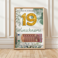 Laden Sie das Bild in den Galerie-Viewer, Personalisiertes Geldgeschenk zum 19. Geburtstag Männer Frauen Geburtstagsgeschenk Geld Geschenk personalisierbar