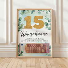 Laden Sie das Bild in den Galerie-Viewer, Personalisiertes Geldgeschenk zum 15. Geburtstag Männer Frauen Geburtstagsgeschenk Geld Geschenk personalisierbar