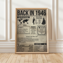 Laden Sie das Bild in den Galerie-Viewer, 80. Geburtstag Geschenkidee personalisierbar | Poster Jahrgang 1946 Geschenk | Back in 1946 Rückblick