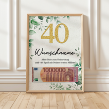 Laden Sie das Bild in den Galerie-Viewer, Personalisiertes Geldgeschenk zum 40. Geburtstag Männer Frauen Geburtstagskarte