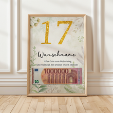 Laden Sie das Bild in den Galerie-Viewer, Personalisiertes Geldgeschenk zum 17. Geburtstag Männer Frauen Geburtstagsgeschenk Geld Geschenkidee personalisierbar