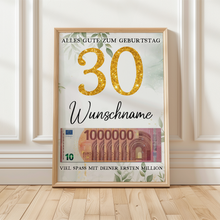 Laden Sie das Bild in den Galerie-Viewer, Personalisiertes Geldgeschenk zum 30. Geburtstag Frauen Männer Geburtstagsgeschenk Geld Geschenkidee personalisierbar
