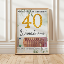 Laden Sie das Bild in den Galerie-Viewer, Personalisiertes Geldgeschenk zum 40. Geburtstag Frauen Männer Geburtstagsgeschenk Geld Geschenkidee personalisierbar