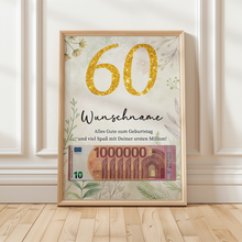 Laden Sie das Bild in den Galerie-Viewer, Personalisiertes Geldgeschenk zum 60. Geburtstag Männer Frauen Geburtstagsgeschenk Geld Geschenkidee personalisierbar