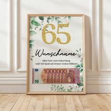 Laden Sie das Bild in den Galerie-Viewer, Personalisiertes Geldgeschenk zum 65. Geburtstag Männer Frauen Geburtstagskarte