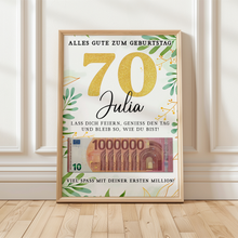 Laden Sie das Bild in den Galerie-Viewer, Personalisiertes Geldgeschenk zum 70. Geburtstag Geld Geschenkidee personalisierbar Geburtstagskarte