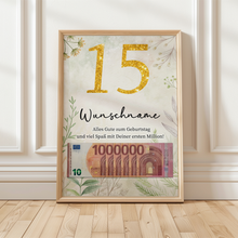 Laden Sie das Bild in den Galerie-Viewer, Personalisiertes Geldgeschenk zum 15. Geburtstag Männer Frauen Geburtstagsgeschenk Geld Geschenkidee personalisierbar