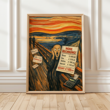 Laden Sie das Bild in den Galerie-Viewer, Der Schrei Parodie Poster – Lustige Wanddeko mit Rechnung & Geld Stress, Humorvolles Kunst Poster über hohe Kosten, Geschenk Idee für Büro & Wohnzimmer