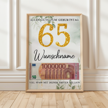 Laden Sie das Bild in den Galerie-Viewer, Personalisiertes Geldgeschenk zum 65. Geburtstag Frauen Männer Geburtstagsgeschenk Geld Geschenkidee personalisierbar