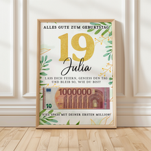 Laden Sie das Bild in den Galerie-Viewer, Personalisiertes Geldgeschenk zum 19. Geburtstag Geld Geschenkidee personalisierbar Geburtstagskarte