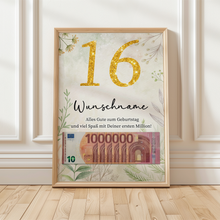 Laden Sie das Bild in den Galerie-Viewer, Personalisiertes Geldgeschenk zum 16. Geburtstag Männer Frauen Geburtstagsgeschenk Geld Geschenkidee personalisierbar