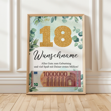 Laden Sie das Bild in den Galerie-Viewer, Personalisiertes Geldgeschenk zum 18. Geburtstag Männer Frauen Geburtstagsgeschenk Geld Geschenk personalisierbar