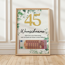 Laden Sie das Bild in den Galerie-Viewer, Personalisiertes Geldgeschenk zum 45. Geburtstag Männer Frauen Geburtstagskarte