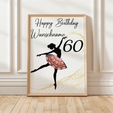 Laden Sie das Bild in den Galerie-Viewer, 60. Geburtstag Geldgeschenk Personalisiert Frauen Freundin Geld Ballerina Geburtstagskarte Ballett