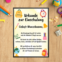 Laden Sie das Bild in den Galerie-Viewer, Personalisierte Urkunde zur Einschulung Schulkind Geschenkidee zum Schulanfang