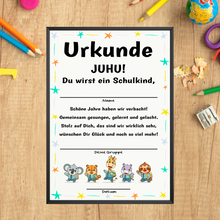 Laden Sie das Bild in den Galerie-Viewer, Einschulung Urkunde Kindergarten Abschied Geschenkidee zum Schulanfang Schulkind