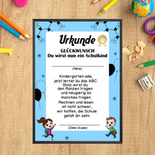 Laden Sie das Bild in den Galerie-Viewer, Urkunde zur Einschulung Schulkind Geschenkidee zum Schulanfang Kindergarten