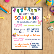 Laden Sie das Bild in den Galerie-Viewer, Schulkind Geschenk zur Einschulung Jungen Mädchen Einschulungsposter Schulanfang