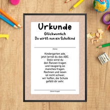 Laden Sie das Bild in den Galerie-Viewer, Urkunde zur Einschulung Schulkind Geschenkidee zum Schulanfang Kindergarten