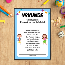 Laden Sie das Bild in den Galerie-Viewer, Schulkind Urkunde zur Einschulung Geschenkidee zum Schulanfang Kindergarten
