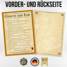 Laden Sie das Bild in den Galerie-Viewer, Hochzeitsgeschenk Ehegesetz Poster lustiges Geschenk zur Hochzeit Karte Ehepaar Geschenkidee zum Hochzeitstag Urkunde