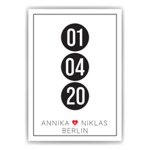 Laden Sie das Bild in den Galerie-Viewer, Partner Poster Personalisiert Datum Namen Ort Jahrestag Geschenk zum Hochzeitstag Poster für Paare Verlobte Hochzeitsgeschenk