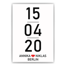 Laden Sie das Bild in den Galerie-Viewer, Partner Poster Personalisiert Datum Namen Ort Jahrestag Geschenk zum Hochzeitstag