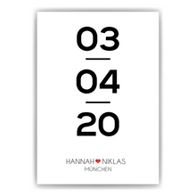 Laden Sie das Bild in den Galerie-Viewer, Partner Poster Personalisiert Datum Namen Ort Jahrestag Geschenk zur Hochzeit