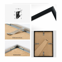 Laden Sie das Bild in den Galerie-Viewer, Schwarzer Aluminium Bilderrahmen DIN A4 (21×30cm) Alu-Rahmen mit Aufsteller Hochwertig & Zeitlos Foto Bilder Poster