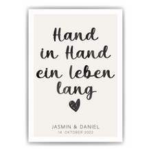 Laden Sie das Bild in den Galerie-Viewer, Hand in Hand ein Leben lang - Personalisiertes Partner Poster mit Namen & Datum Jahrestag Geschenk