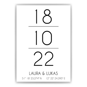 Partner Poster Personalisiert Koordinaten Datum Namen Jahrestag Hochzeit Geschenk