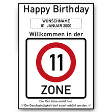 Laden Sie das Bild in den Galerie-Viewer, 11. Geburtstag Geschenk personalisiert Verkehrszeichen Deko Geburtstagsgeschenk Happy Birthday Geburtstagskarte