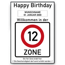 Laden Sie das Bild in den Galerie-Viewer, 12. Geburtstag Geschenk personalisiert Verkehrszeichen Deko Geburtstagsgeschenk Happy Birthday Geburtstagskarte