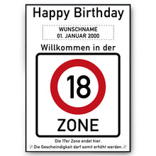 Laden Sie das Bild in den Galerie-Viewer, 18. Geburtstag Geschenk personalisiert Verkehrszeichen Deko Geburtstagsgeschenk Happy Birthday Geburtstagskarte