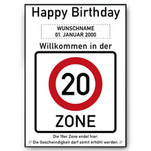 Laden Sie das Bild in den Galerie-Viewer, 20. Geburtstag Geschenk personalisiert Verkehrszeichen Deko Geburtstagsgeschenk Happy Birthday Geburtstagskarte