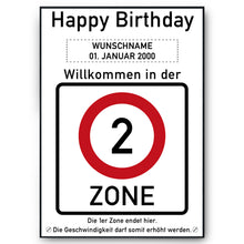 Laden Sie das Bild in den Galerie-Viewer, 2. Geburtstag Geschenk personalisiert Verkehrszeichen Deko Geburtstagsgeschenk Happy Birthday Geburtstagskarte