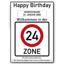 Laden Sie das Bild in den Galerie-Viewer, 24. Geburtstag Geschenk personalisiert Verkehrszeichen Deko Geburtstagsgeschenk Happy Birthday Geburtstagskarte