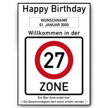 Laden Sie das Bild in den Galerie-Viewer, 27. Geburtstag Geschenk personalisiert Verkehrszeichen Deko Geburtstagsgeschenk Happy Birthday Geburtstagskarte