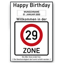 Laden Sie das Bild in den Galerie-Viewer, 29. Geburtstag Geschenk personalisiert Verkehrszeichen Deko Geburtstagsgeschenk Happy Birthday Geburtstagskarte