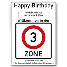 Laden Sie das Bild in den Galerie-Viewer, 3. Geburtstag Geschenk personalisiert Verkehrszeichen Deko Geburtstagsgeschenk Happy Birthday Geburtstagskarte