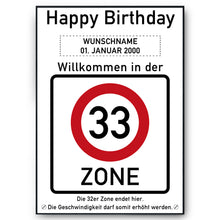 Laden Sie das Bild in den Galerie-Viewer, 33. Geburtstag Geschenk personalisiert Verkehrszeichen Deko Geburtstagsgeschenk Happy Birthday Geburtstagskarte
