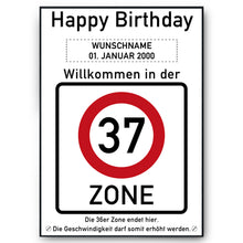 Laden Sie das Bild in den Galerie-Viewer, 37. Geburtstag Geschenk personalisiert Verkehrszeichen Deko Geburtstagsgeschenk Happy Birthday Geburtstagskarte