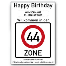 Laden Sie das Bild in den Galerie-Viewer, 44. Geburtstag Geschenk personalisiert Verkehrszeichen Deko Geburtstagsgeschenk Happy Birthday Geburtstagskarte