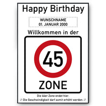 Laden Sie das Bild in den Galerie-Viewer, 45. Geburtstag Geschenk personalisiert Verkehrszeichen Deko Geburtstagsgeschenk Happy Birthday Geburtstagskarte