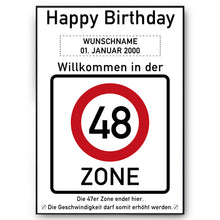 Laden Sie das Bild in den Galerie-Viewer, 48. Geburtstag Geschenk personalisiert Verkehrszeichen Deko Geburtstagsgeschenk Happy Birthday Geburtstagskarte