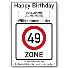 Laden Sie das Bild in den Galerie-Viewer, 49. Geburtstag Geschenk personalisiert Verkehrszeichen Deko Geburtstagsgeschenk Happy Birthday Geburtstagskarte
