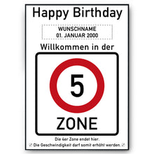 Laden Sie das Bild in den Galerie-Viewer, 5. Geburtstag Geschenk personalisiert Verkehrszeichen Deko Geburtstagsgeschenk Happy Birthday Geburtstagskarte